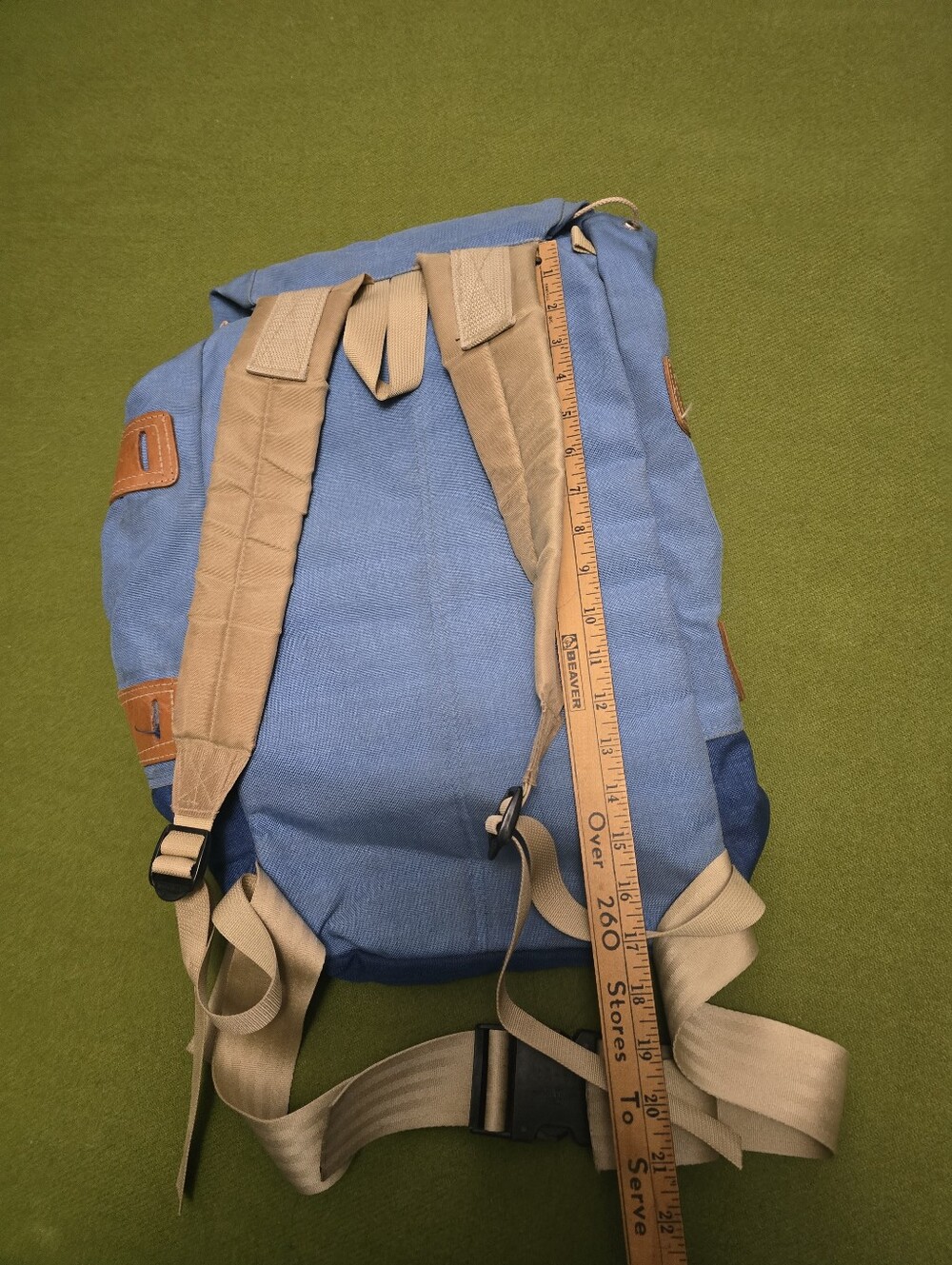 Vintage Outbound blue nylon backpack with tan leather details and a distinctive - Picture 2 of 6